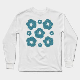 Simple blue and yellow pencil flowers pattern Long Sleeve T-Shirt